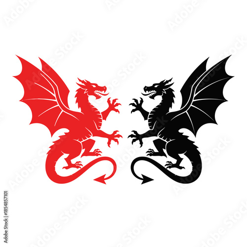 Dragon Battle Icon – Red vs Black Fantasy Dragons Symbol for Myth, Gaming & Emblem Design