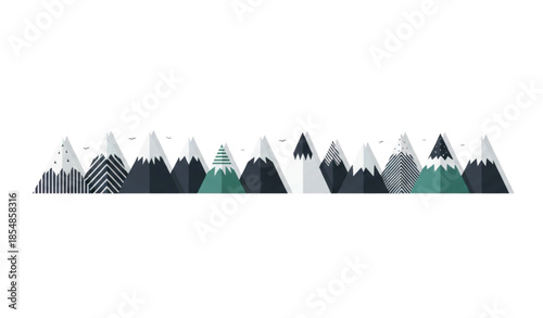 Abstract geometric mountain vector illustration set with modern flat landscape design isolated on white background