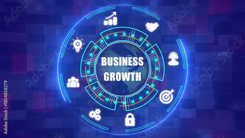 Successful Business Growth Strategy and Market Expansion HUD Animation - 4K