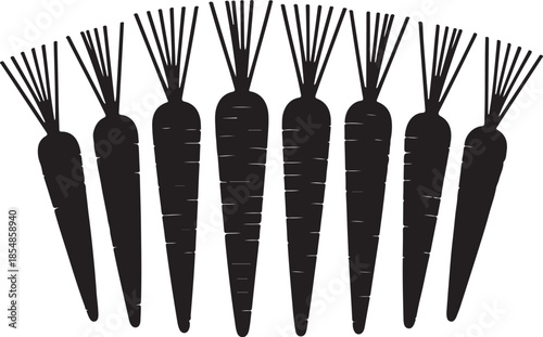 Rustic black silhouette illustration of a row of carrots