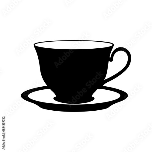 Black and white teacup vector illustration for tea time coffee break cafe design element art