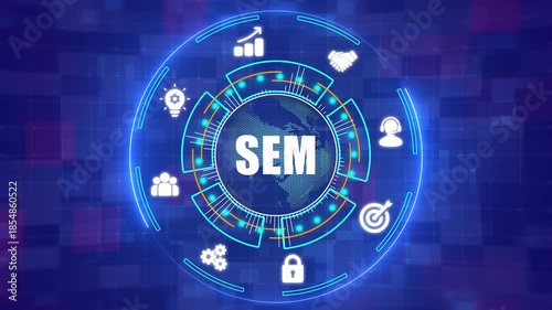 Digital SEM Marketing Concept and Paid Search Advertising with Futuristic HUD Interface - 4K