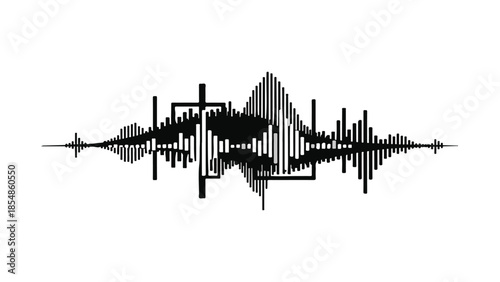 Abstract sound wave visualization with geometric shapes and intricate patterns
