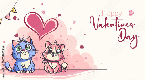 Cute Valentine Cartoon Cats with Hearts