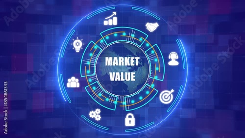 Financial Market Value and Asset Valuation Concept with Futuristic HUD Interface and Global Data - 4K
