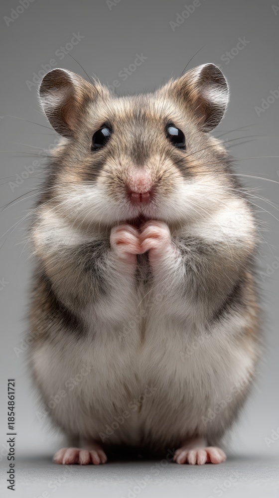 Obraz premium cute hamster studio portrait, gray background, balanced lighting, vertical