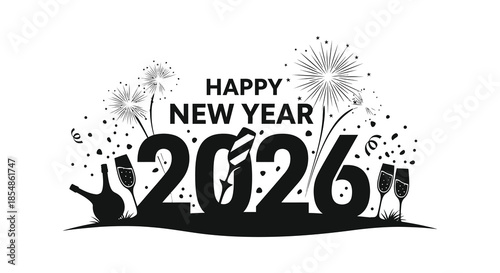 Festive new year celebration with fireworks champagne glasses and a bold display of the year 2026