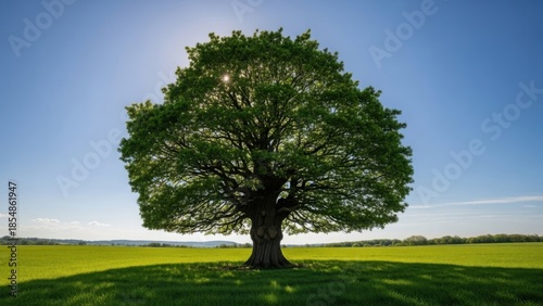 Majestic oak tree in open field
