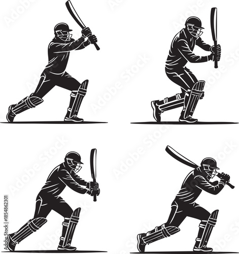 A sequence of a cricketer in action showcasing different batting stances