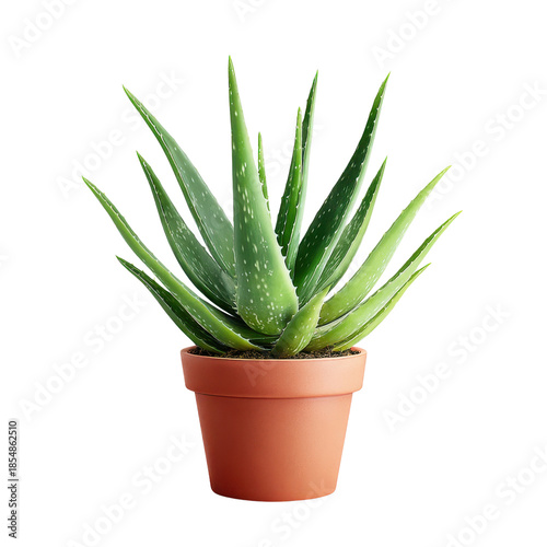 Green aloe vera plant with white spots in terracotta pot against black background succulent, Isolated On Black Background, Png Transparent Background, Cut Out