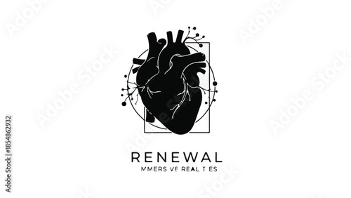 Stylized anatomical heart illustration symbolizing health and renewal with geometric elements