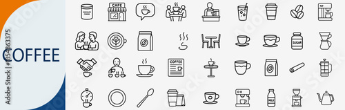 coffee shop and barista icon set, minimal outline vector cafe symbols