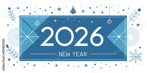 Vibrant 2026 New Year celebration graphic with blue theme