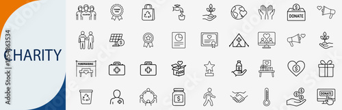 charity and donation icon set, minimal outline vector non-profit symbols