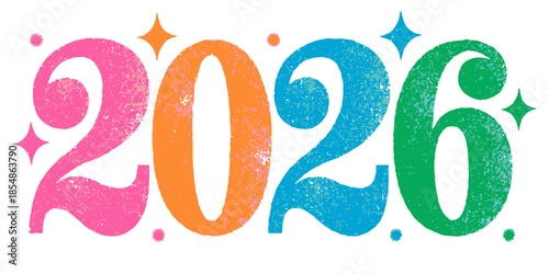 Vibrant colorful 2026 numbers with starburst effects on white