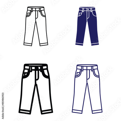 Four Pairs of Jeans in Black and Blue Outline Styles
