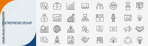 entrepreneurship and startup icons, minimal monoline vector illustration