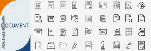 document and file management icons, minimal monoline vector set design