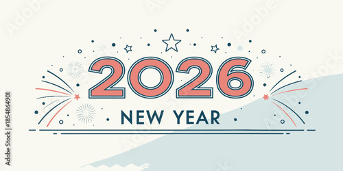Vibrant 2026 New Year celebration graphic with fireworks and stars