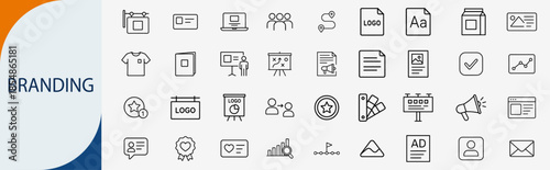 branding identity and marketing icons, clean monoline vector illustration