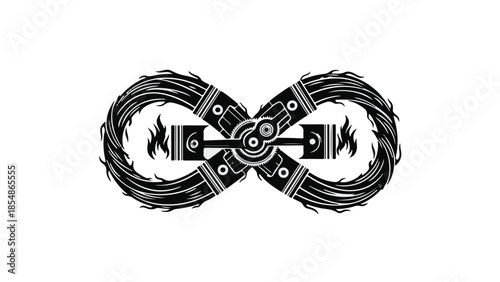 Infinite engine power and mechanical innovation symbolized by an infinity loop.
