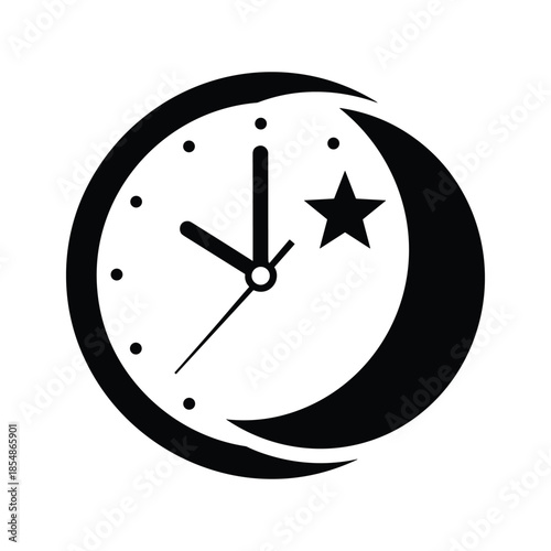 Crescent moon and star clock face symbol