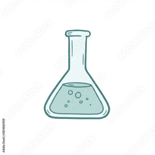 Isolated Blue Liquid in Erlenmeyer Flask on White Background Laboratory Equipment