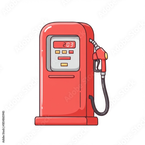 Red Vintage Fuel Pump with Nozzle Isolated on White Background Pixel Art