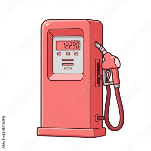 Illustration of a Red Gas Pump with Digital Display on White Background