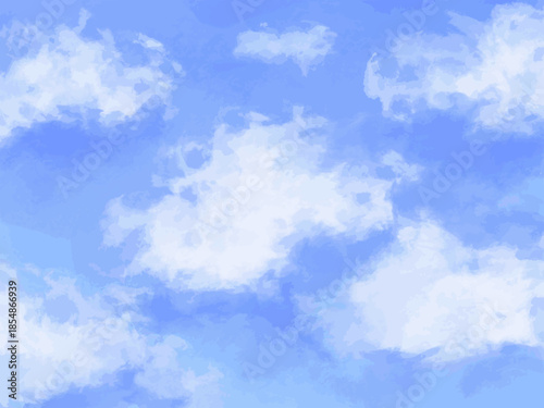 明るい青空に広がるやわらかい雲の背景/Bright Blue Cloudy Sky Background Illustration