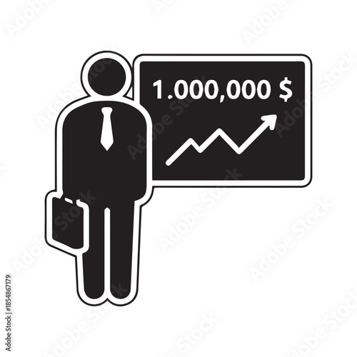 Successful businessman icon with one million dollar profit growth chart and briefcase
