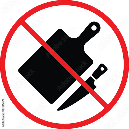no Cutting Board icon. Kitchen prohibition symbols. Chopping board forbidden graphic design. Food prep restriction signs. Safety and policy signs
