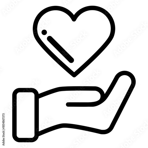 ハートをのせた手のアウトラインアイコン /Heart Care Hand Outline Icon