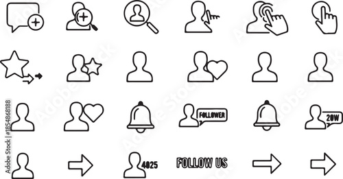 Social Media Follow Button Hand Cursor Vector Icon