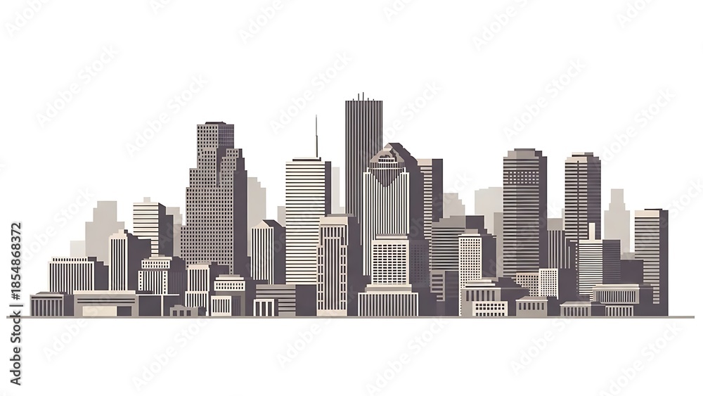 Fototapeta premium Cityscape of modern buildings against white backdrop