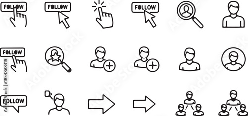 Social Media Follow Button Hand Cursor Vector Icon