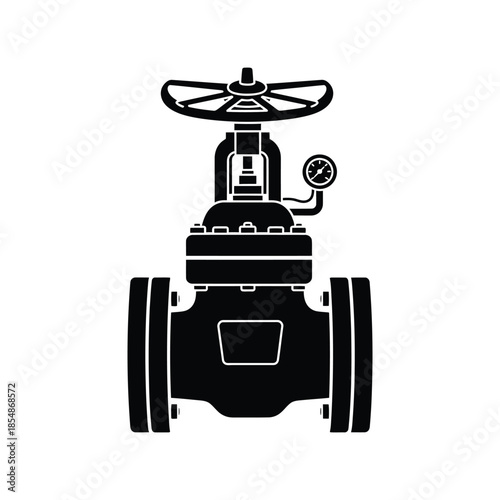 Industrial valve design in black and white a detailed engineering graphic silhouette