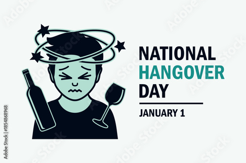 National Hangover Day poster vector illustration. Drunk man with hangover and headache icon. Suffering sick man with migraine. Alcohol intoxication symbol. Template for background, banner, card