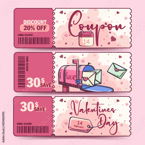Valentine Day Coupons with Mailbox Illustration
