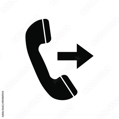 A black telephone handset with an accompanying arrow depicted as a stark silhouette