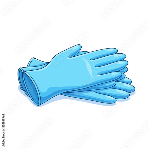 Stack of light blue disposable nitrile gloves isolated on a white background, illustration graphic