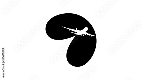 airplane in flight symbol ,black isolated silhouette