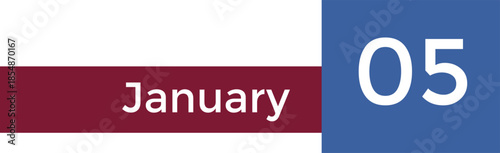 January 5 calendar in blue and red on a white background