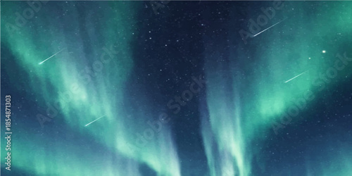 An abstract blue background with glowing particles creates a dark celestial texture of a nebula universe filled with light and stars across the cosmos