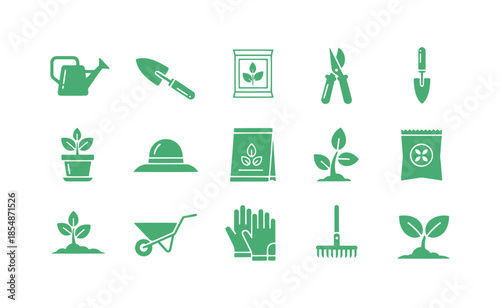 Gardening Icons Set Green Theme.