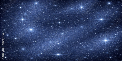 An abstract blue cosmic starfield depicts a dark night sky filled with a starry galaxy nebula and glowing winter constellations across the deep space of a cold science universe