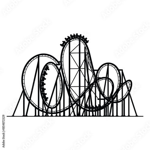 Intricate roller coaster design with looping tracks and sharp turns a detailed silhouette