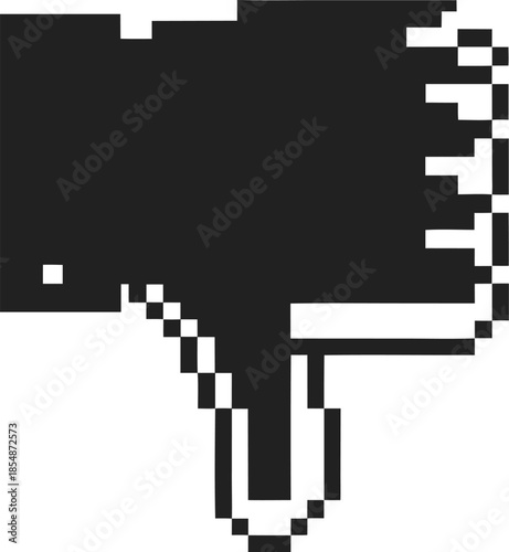 pixel dislike icon retro cursor hand showing thumbs down gesture, black and white minimal negative feedback symbol on transparent background