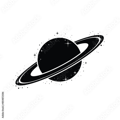 A striking planetary image displaying saturn and a nearby celestial body silhouette