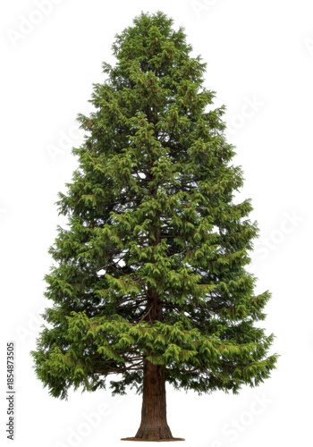 majestic western red cedar (thuja plicata) isolated against a brilliant white studio background with copy space, hyper-photorealistic detail of textured bark and lush green foliage, botanical